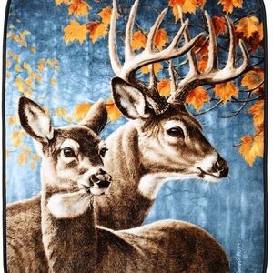 Wild Frontier Wilderness Buck Deer  & Doe 50” X 60” Plush Throw